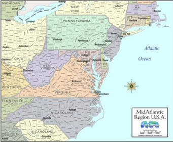 Download map of Mid Atlantic USA color