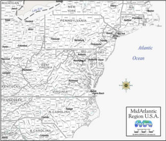 Download Map Mid Atlantic white with county outlines names