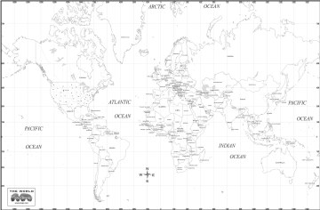 World  Outline on Map Of World   Outline Country Names