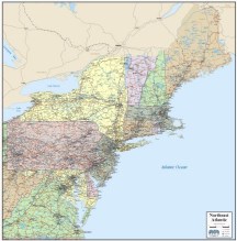 details on Northeast Atlantic Region Wall Map