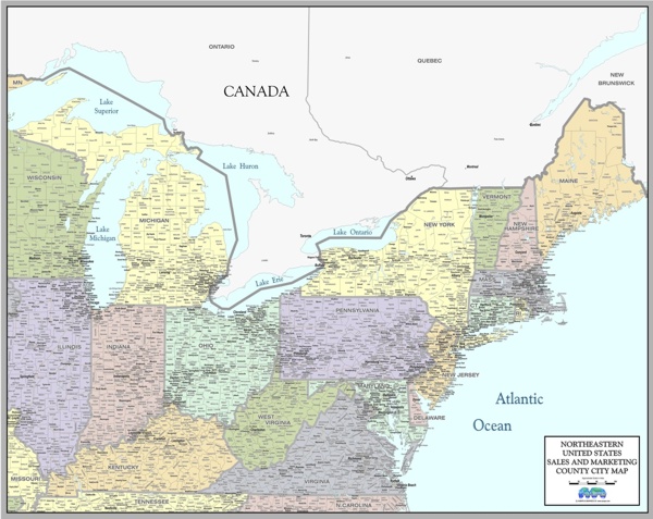 Northeast county city wall maps