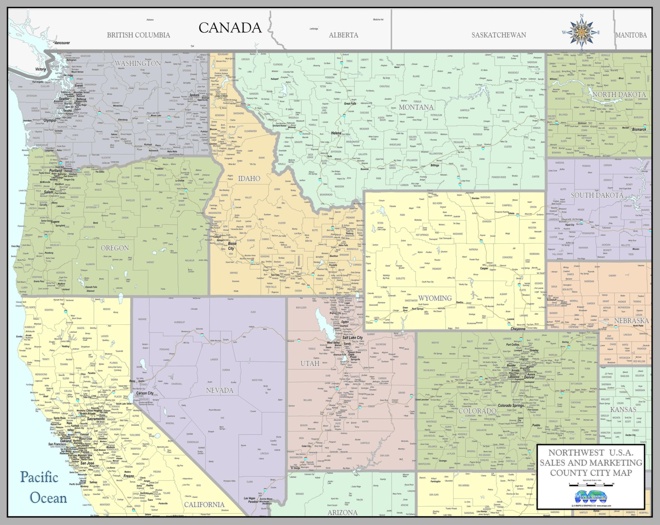 Northwest county town wall maps