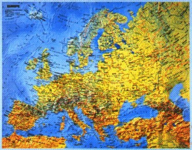 Topographic colored map of Europe