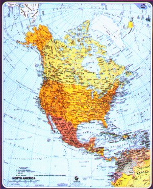 North America Wall map bright color