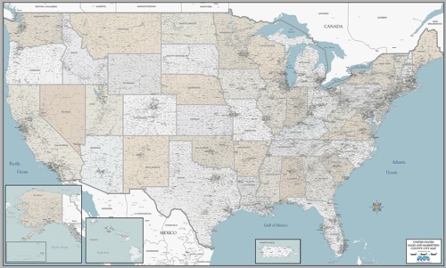 Our own USA county map with new "greige" urban concrete coloring