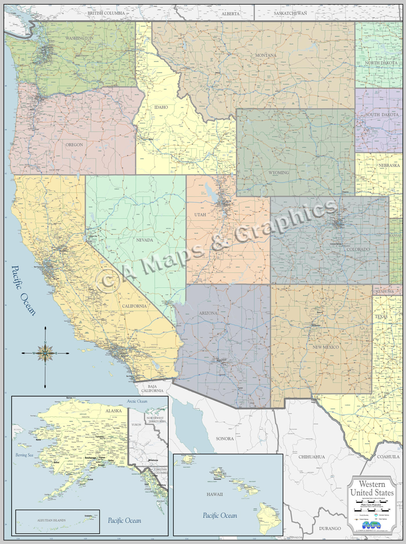 Wall Map Of West Coast States