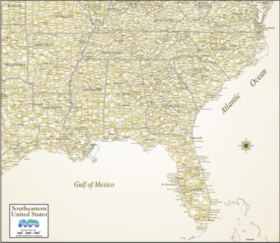 Download Southeast USA antique style map