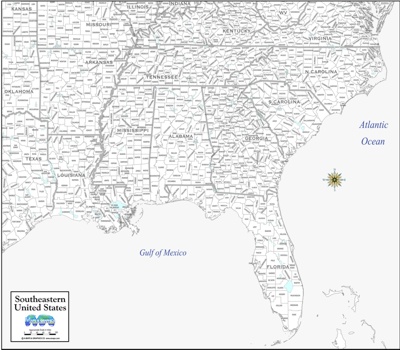 Southeast white county outline map