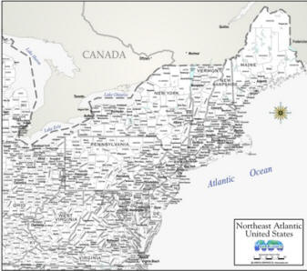 Download Map Northeast US b/w Cities Counties