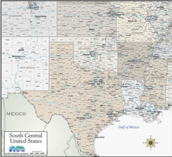 Map South Central states greige